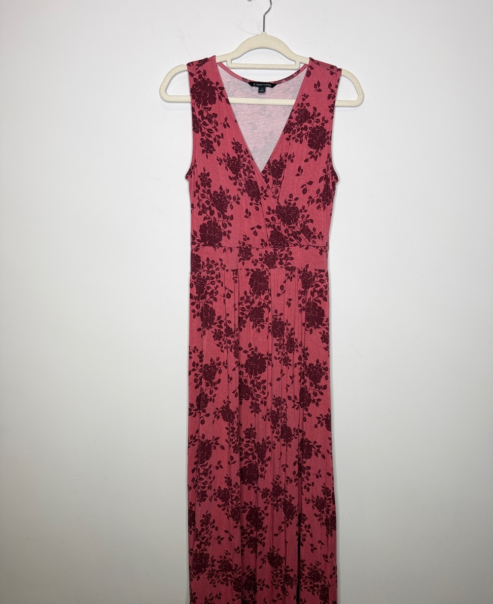41 Hawthorn Medium Sleeveless Red Pink Wrap Boho Floral Stretch Maxi Vacay Dress